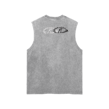 Streetwear Unisex Snow Washed Frayed Hem Tank Top